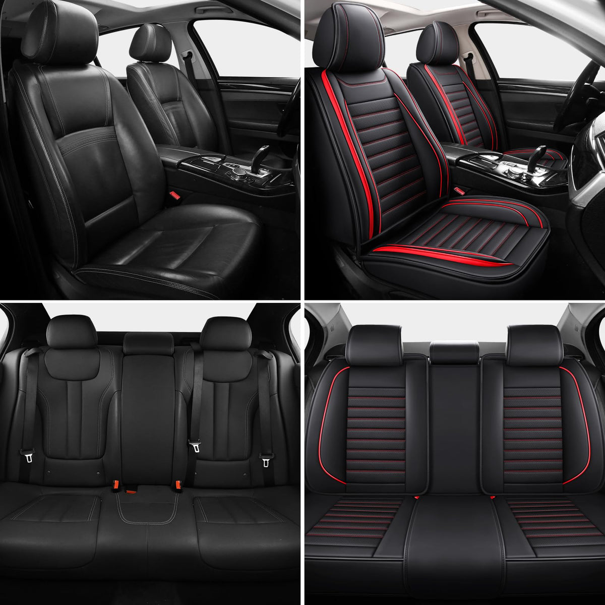 Leather Car Seat Covers Full Set (Red 2/Full Set)