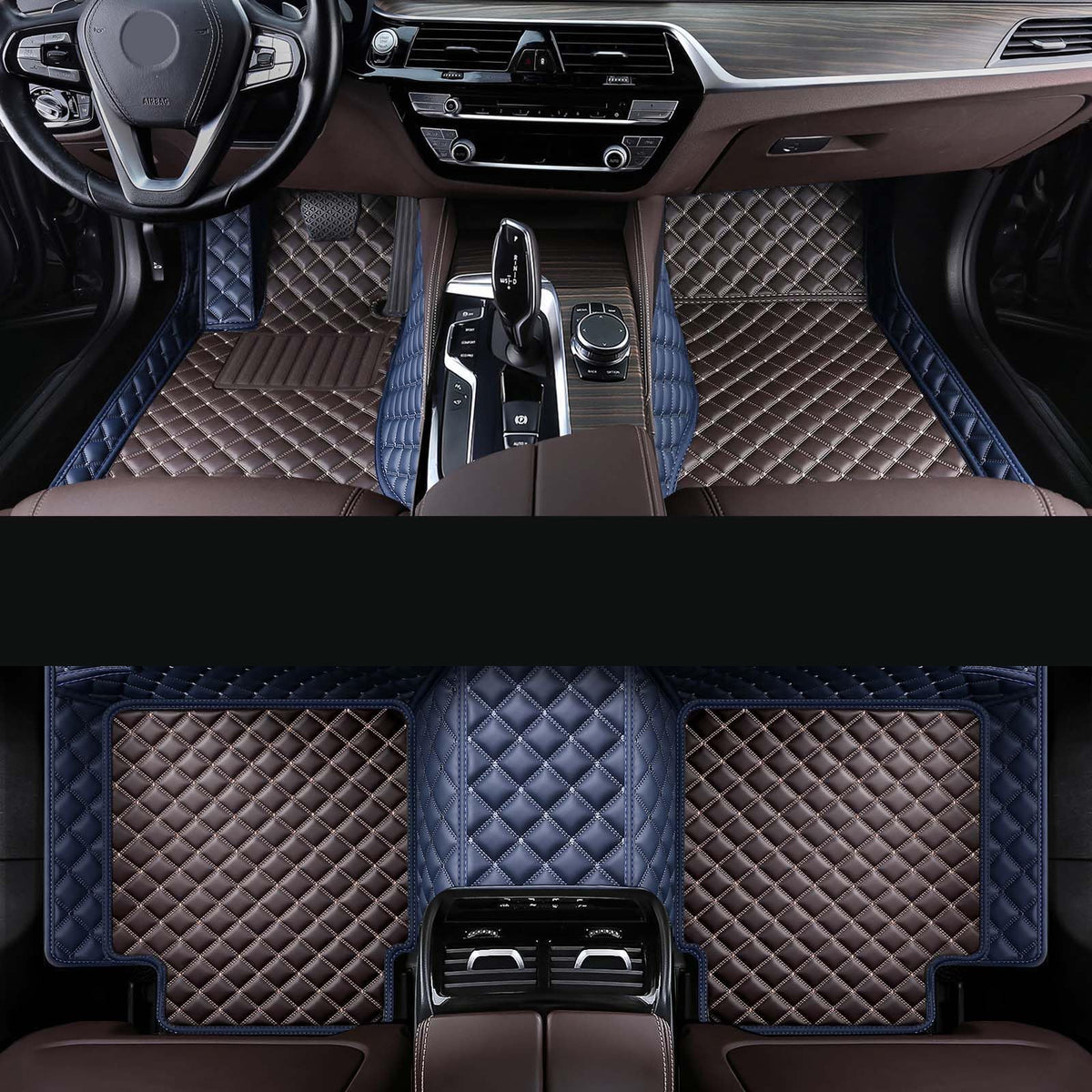 Car Floor Mat Fit 99% Sedans Sports Cars Luxury Custom Car Mats for SUV Women Leather Automotive Floor Mats All Weather Car Mats Diamond Floor Mats for Trucks (3D Luxury Blue + Dark Brown)