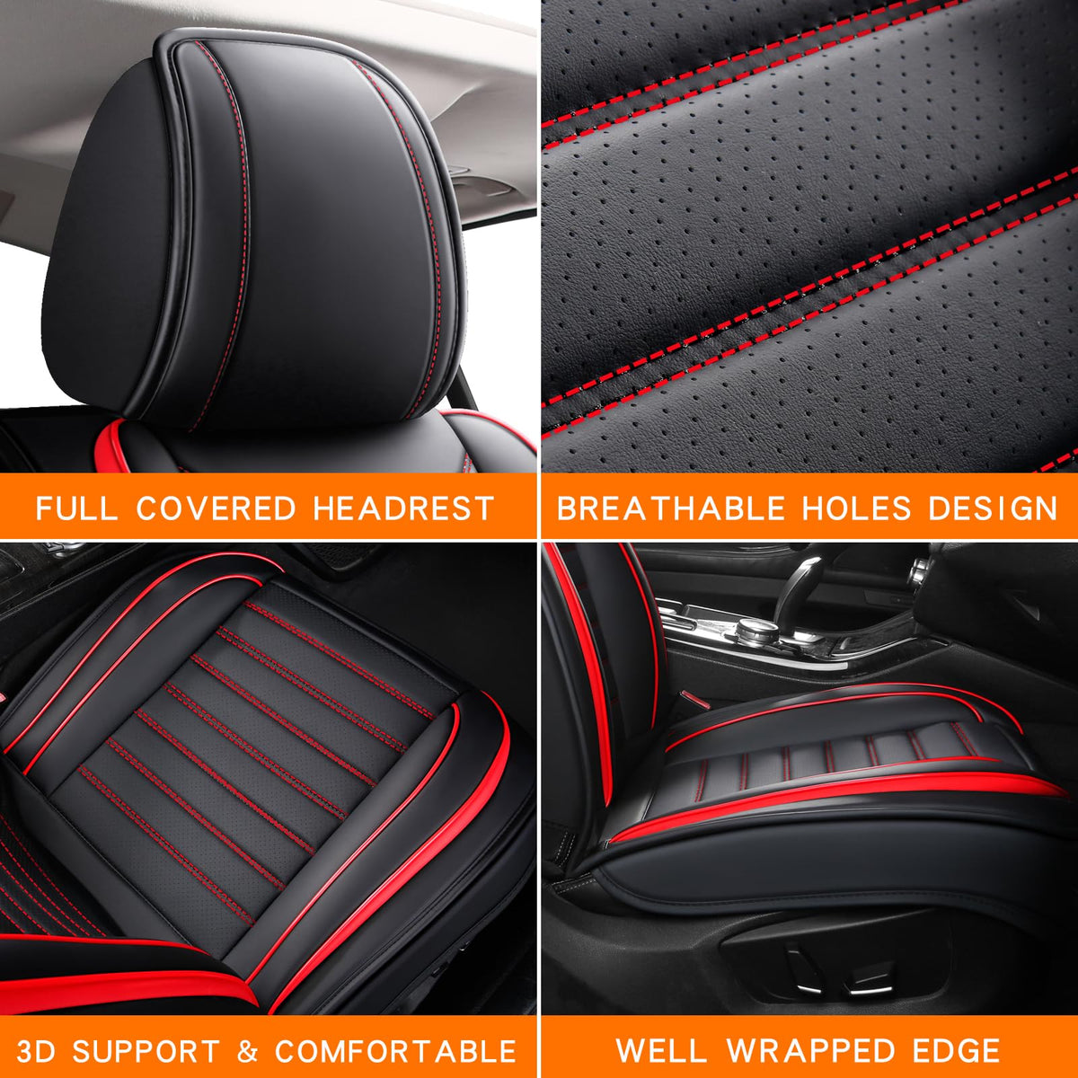 Leather Car Seat Covers Full Set (Red 2/Full Set)