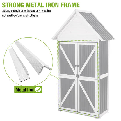 Outdoor Storage Shed Cabinet Strong Iron Frame Surrounding Garden Tool Storage with Adjustable Shelfs (30"W Dark Brown)