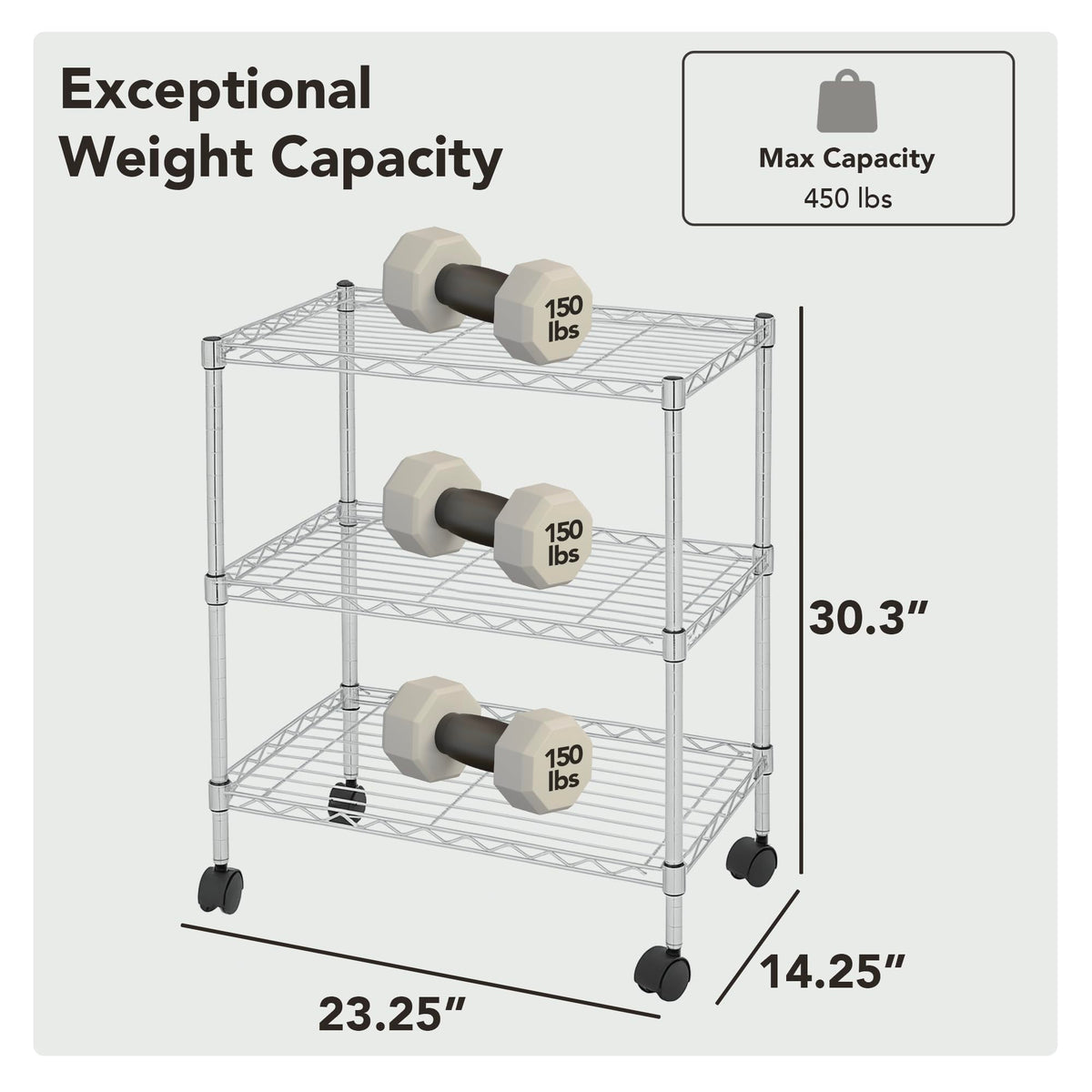 3 Tier Wire Shelving Unit Storage Rack (3 Tier - 14"W x 24"L / Chrome)
