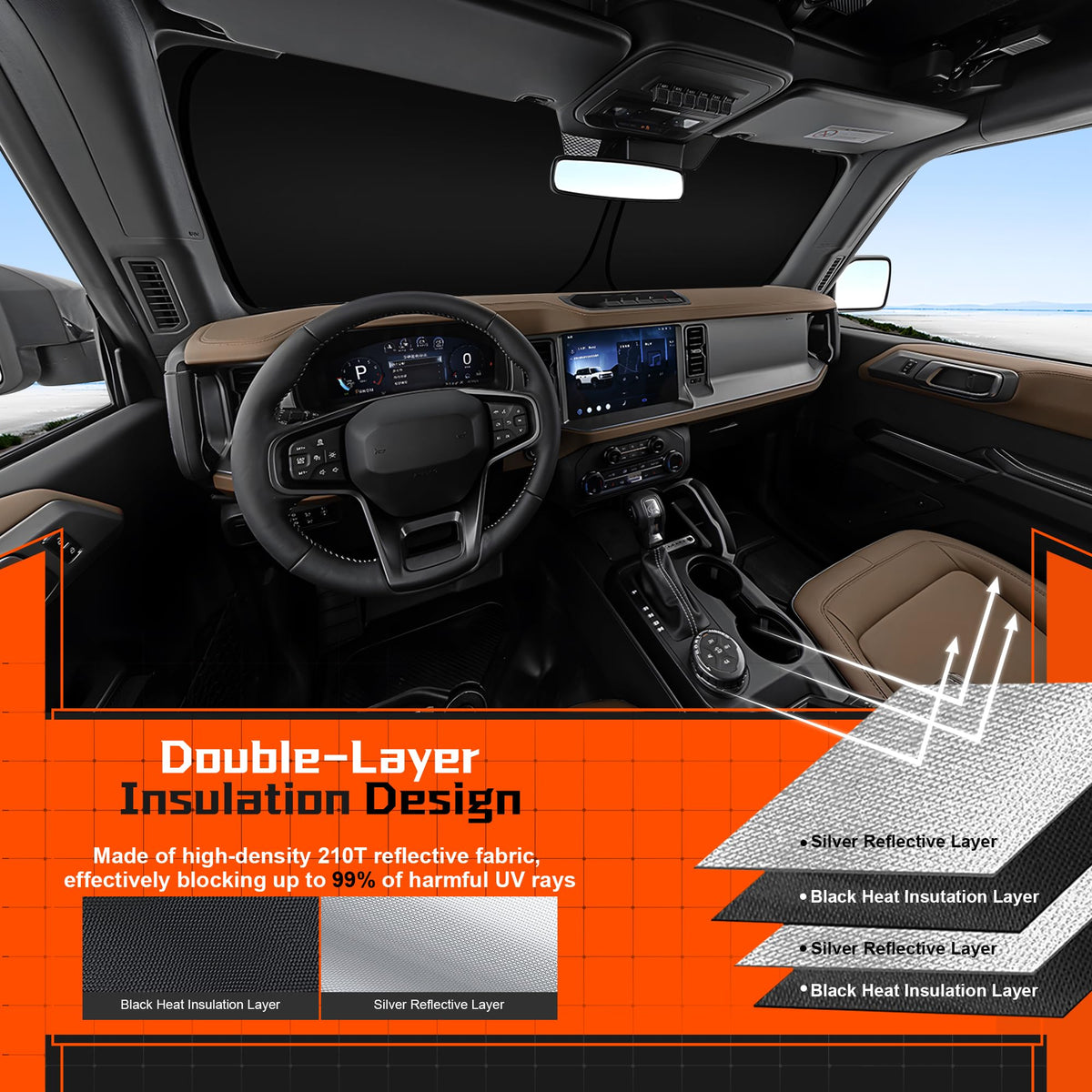 Custom Fit Windshield Sun Shade for Ford Bronco Sport 2021 (for Ford Bronco Sport 2021-2025)