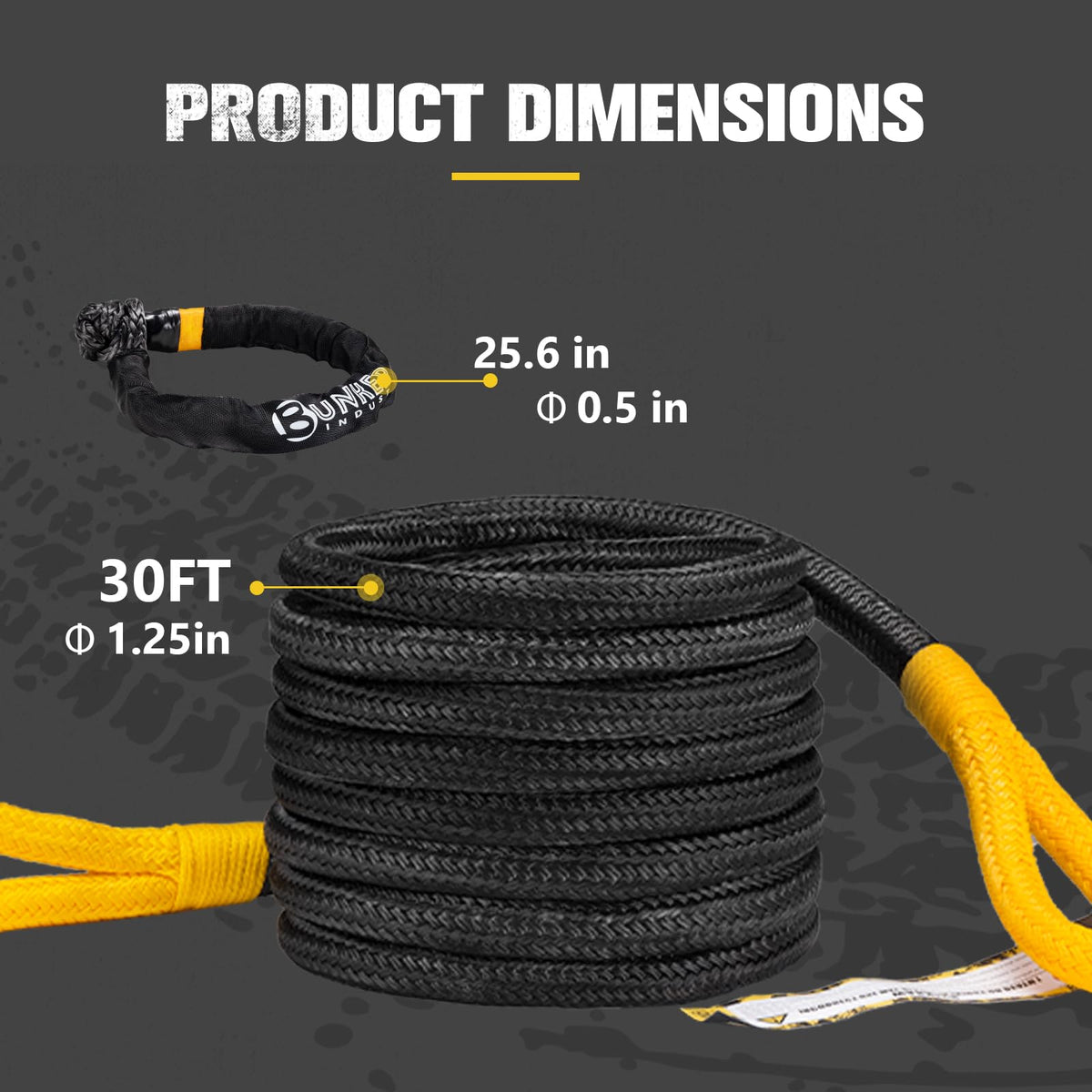 1.25"×30ft Kinetic Recovery Rope with 2 Soft Shackle Kit (1.25in×30ft)