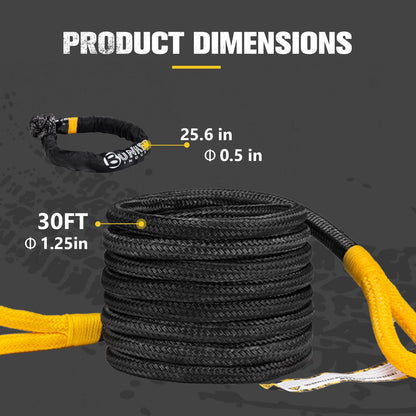 1.25"×30ft Kinetic Recovery Rope with 2 Soft Shackle Kit (1.25in×30ft)