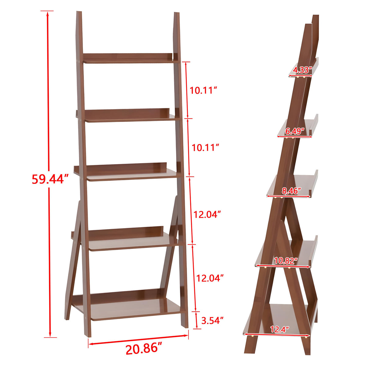Bamboo Ladder Shelf Bookcase (5 Tier / Walnut)