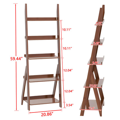 Bamboo Ladder Shelf Bookcase (5 Tier / Walnut)