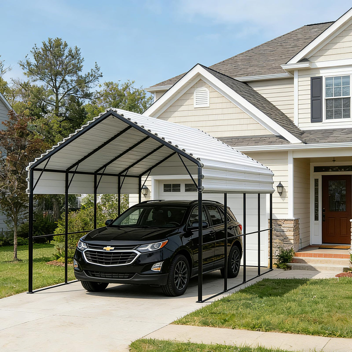 Metal Carport Heavy Duty 12x20ft Outdoor Galvanized Steel Car Port (White / 12x20 ft)