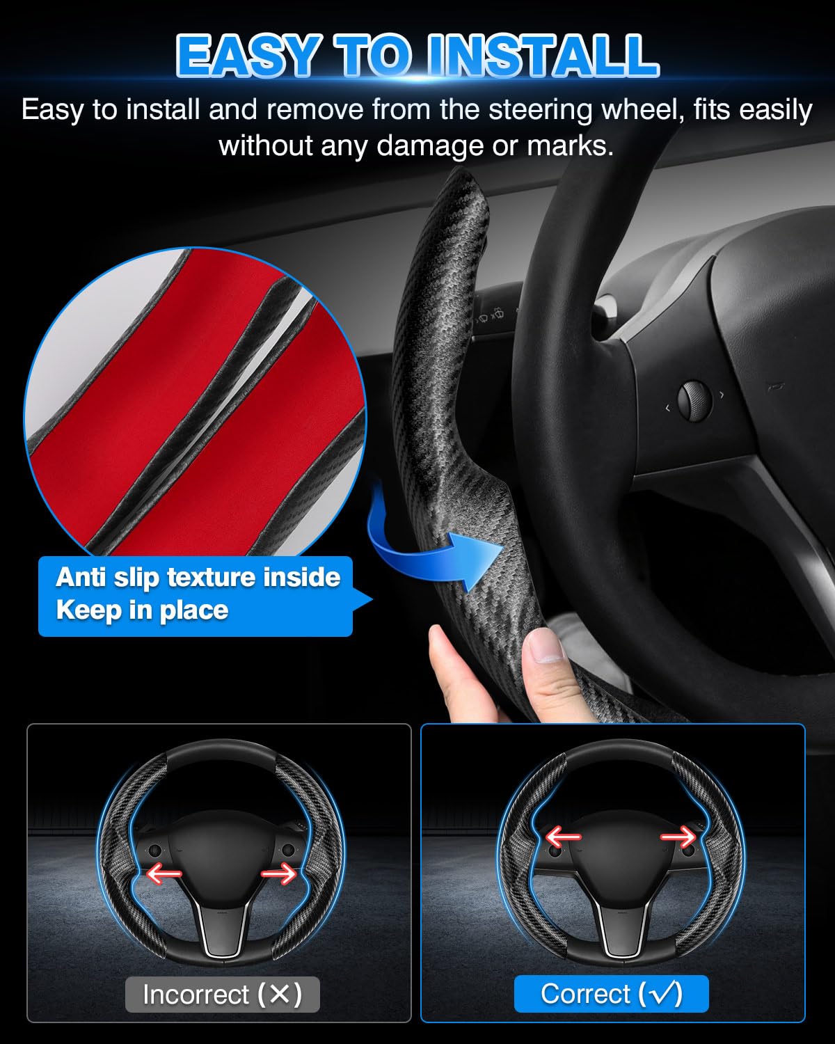 for Tesla Steering Wheel Cover Tesla Model Y (A-Black (Carbon Fiber ))