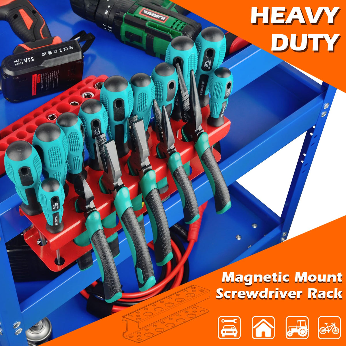 Magnetic Screwdriver Rack (Red Screwdrivers Holder)