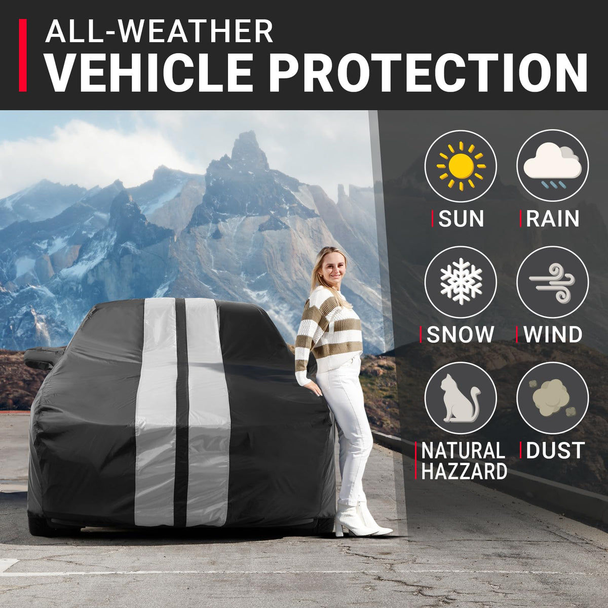 Car Cover Waterproof All Weather for 1982 (Black / Gray (Stripe) / 1. Pontiac 6000 1982-1991)