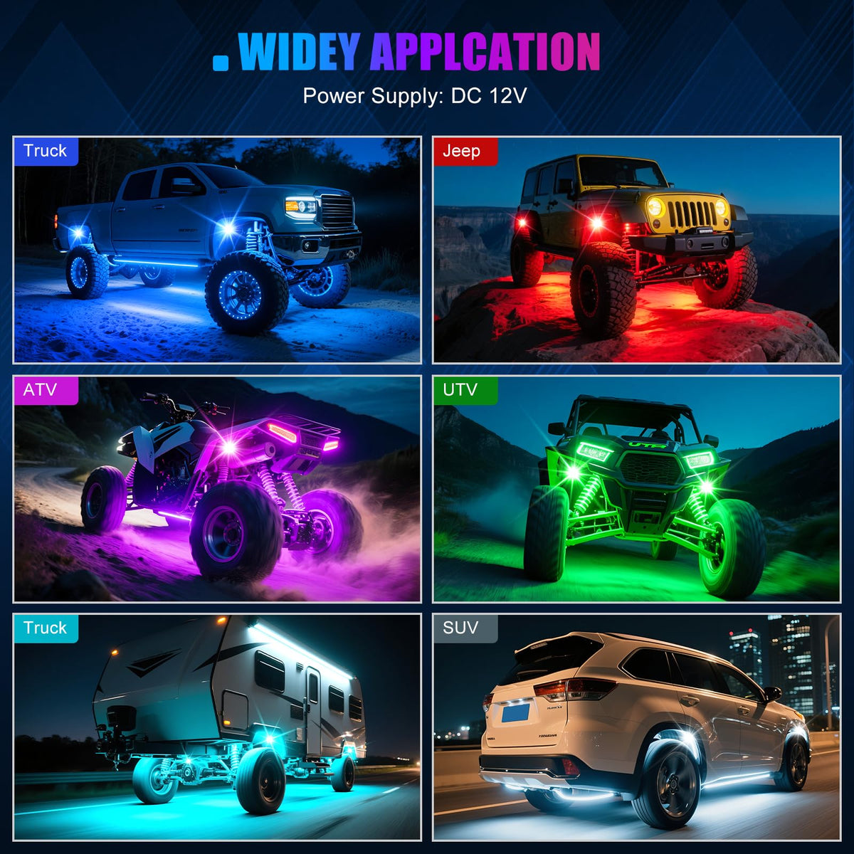LED RGB Rock Lights for UTV ATV RZR 6 Pods with APP Control Underglow (6 Pods / RGB)