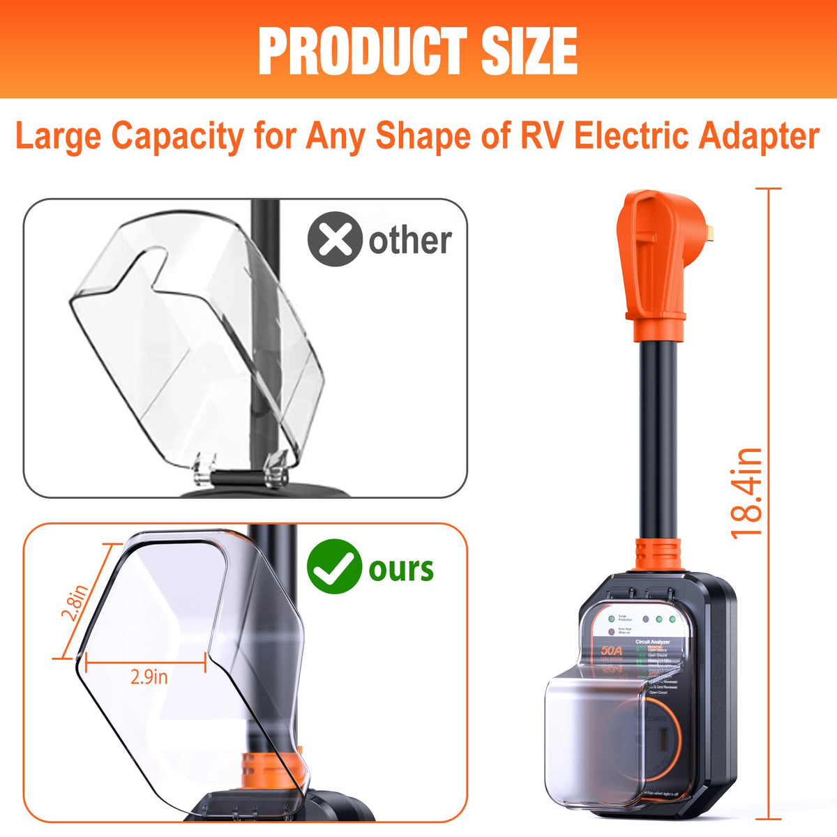 RV Surge Protectors 50 Amp Waterproof (Orange-Balck-50amp)