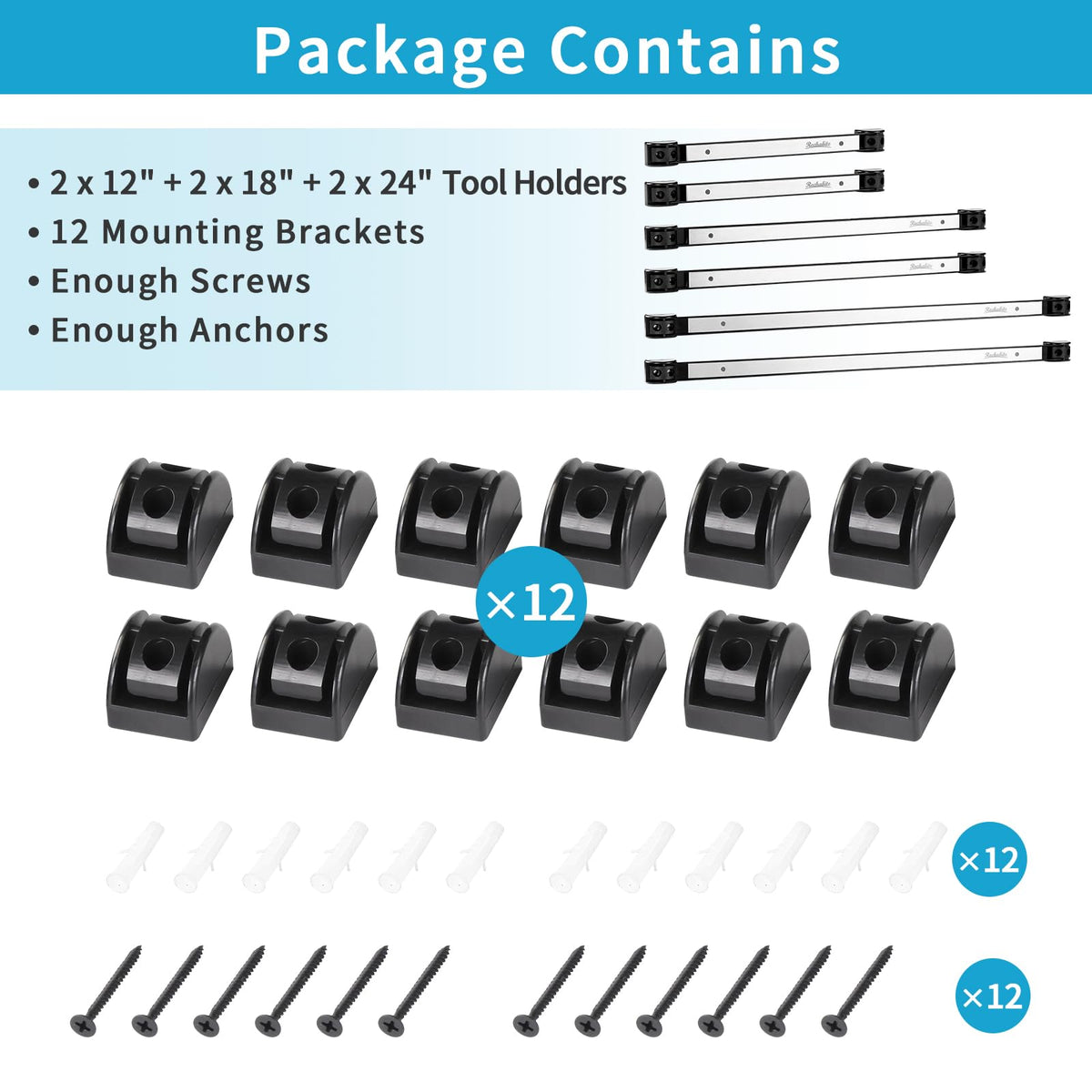 12" 18" 24" Magnetic Tool Holder Strip (Silver 6PC / 12" 18" 24")