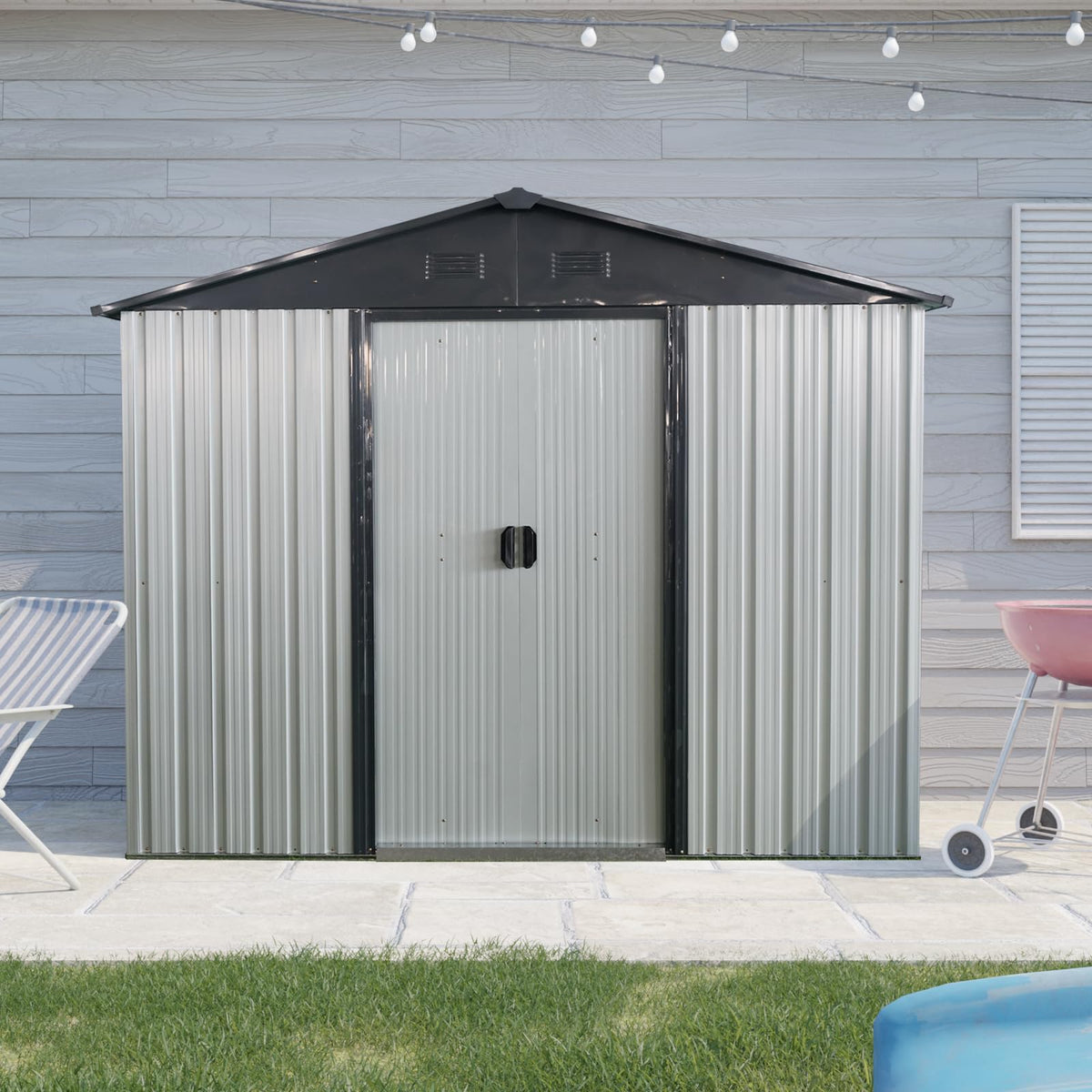 4x8 FT Outdoor Storage Shed (4x8 FT/No Window / White+Black)