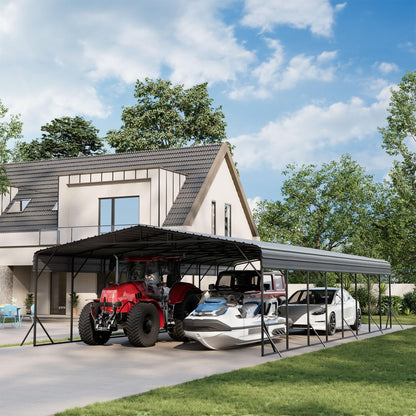 20'x40' Carport with Galvanized Steel Roof (Black / 20X40 FT)