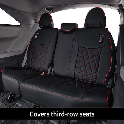 Car Sienna Seat Covers 2011 (Black with Red Piping / 2011-2020 8 Seats, 2nd Row 4/2/4 Split)