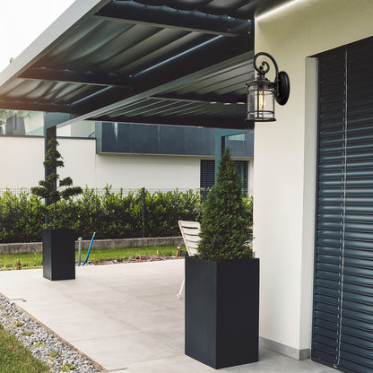 Modern Outdoor Wall Lantern (Black - Seeded Glass / 15.5 Inch)