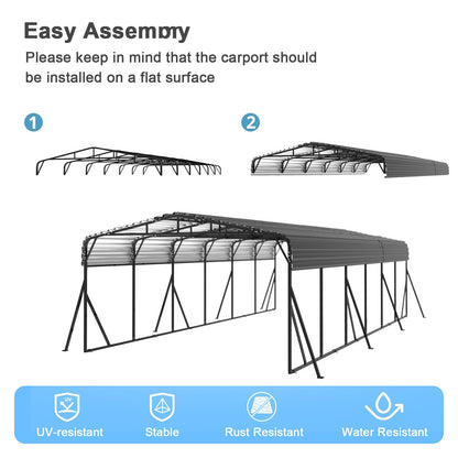 20x30 FT Metal Carport with Extra 8 Side Reinforcement Support Rods (20x30 FT)