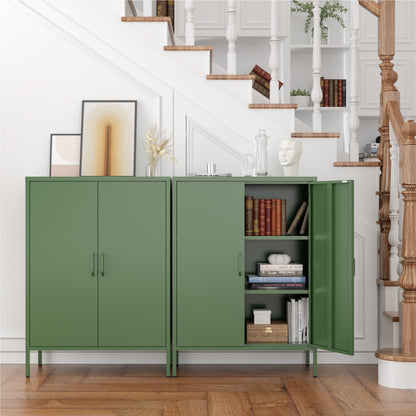 Metal Storage Cabinet with Doors and Shelves (Forest Green / 40''H)
