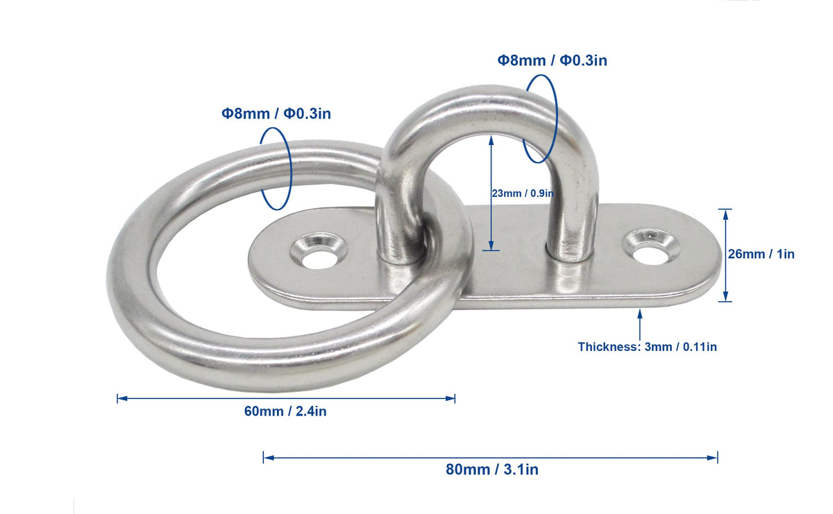304 Stainless Steel Pad Eye Plates with Rings (M8 With Ring)