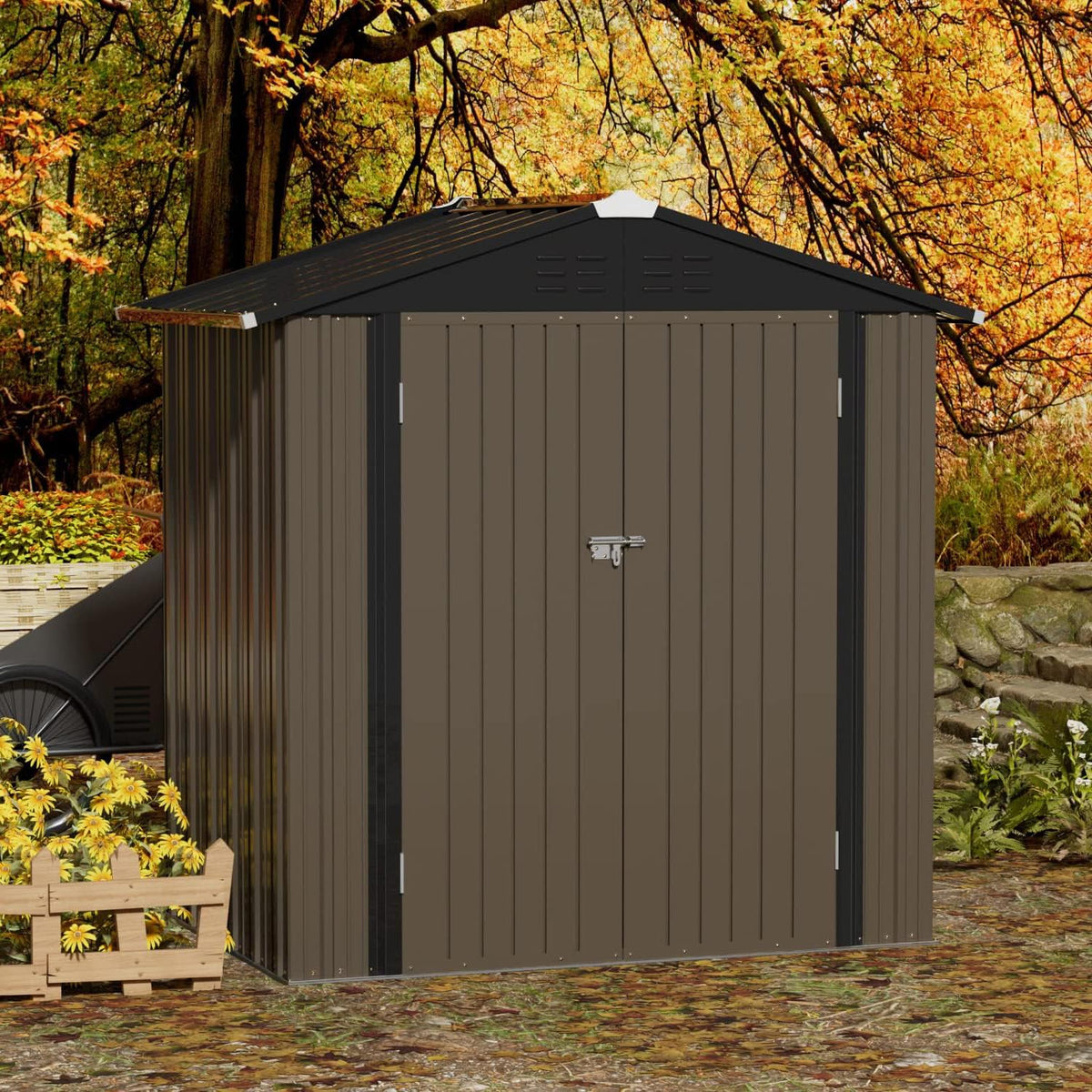 Metal Outdoor Storage Shed (Brown / 6x4 FT)