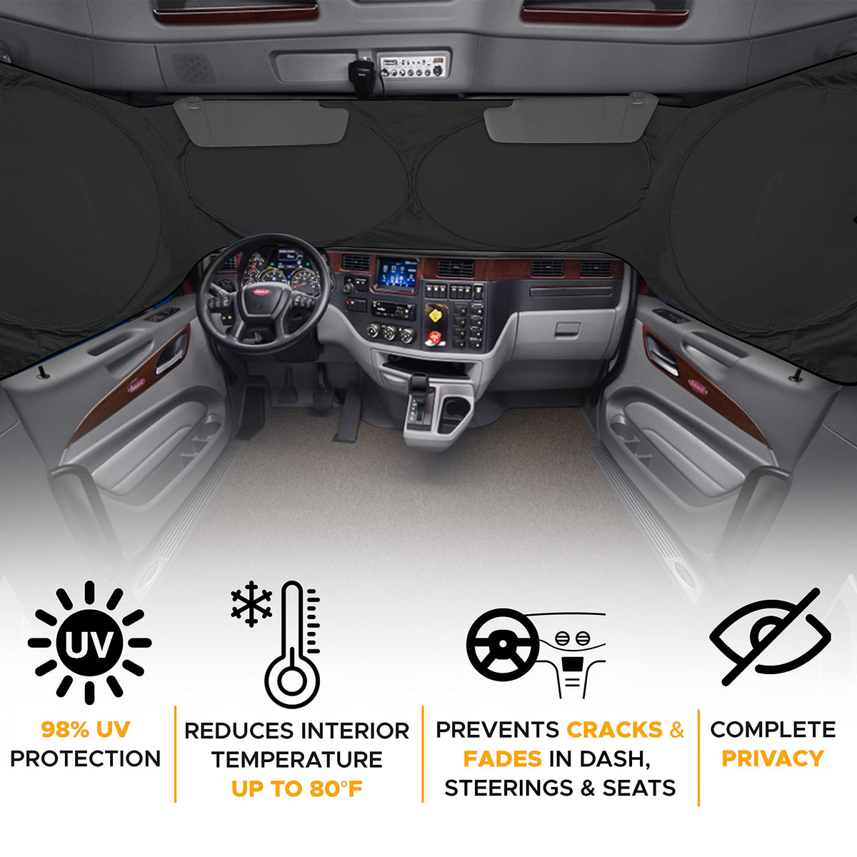 Windshield Sun Shade for Semi Truck Windshield (Large-Standard)