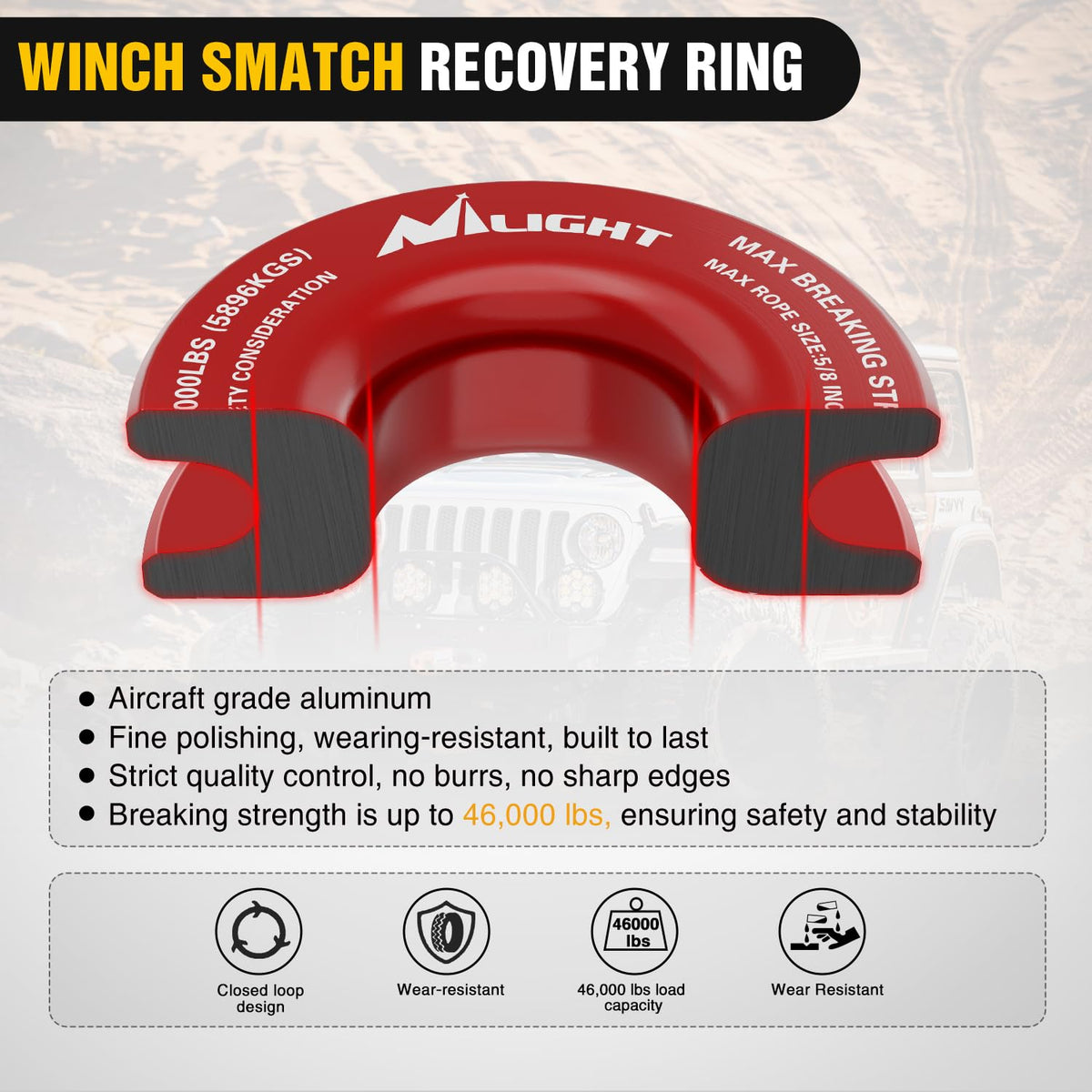 2PCS Synthetic Soft Shackle 1 (2Pcs 1/2in x 24in Soft Shackles Grey + 1Pc Snatch Ring Red)
