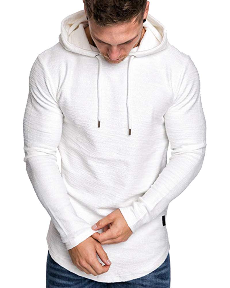 Mens Fashion Athletic Hoodies Sport Sweatshirt Solid Color Fleece Pullover White XL (X-Large / White)