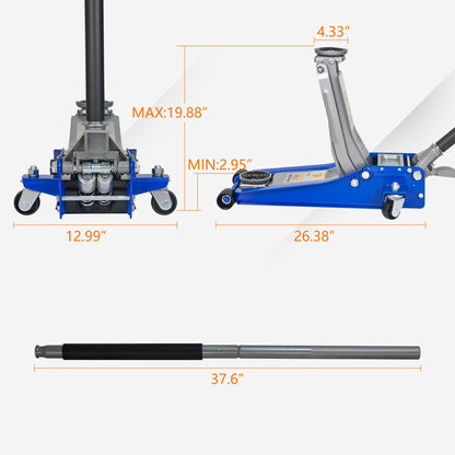 6600lbs 3Ton Low Profile Floor Jack with Foot Pedal Dual Piston Hydraulic (blue / 3ton(2.95"-19.88") with Foot Pedal)