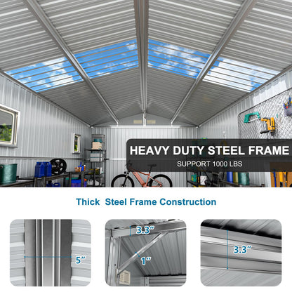 10x10 FT Metal Outdoor Storage Shed with Windows Skylight (10x10 FT Without Floor Base)