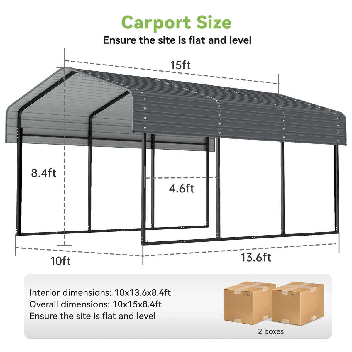 10x15FT Heavy Duty Metal Carport (Gray / 10x15ft Without Sidewalls)