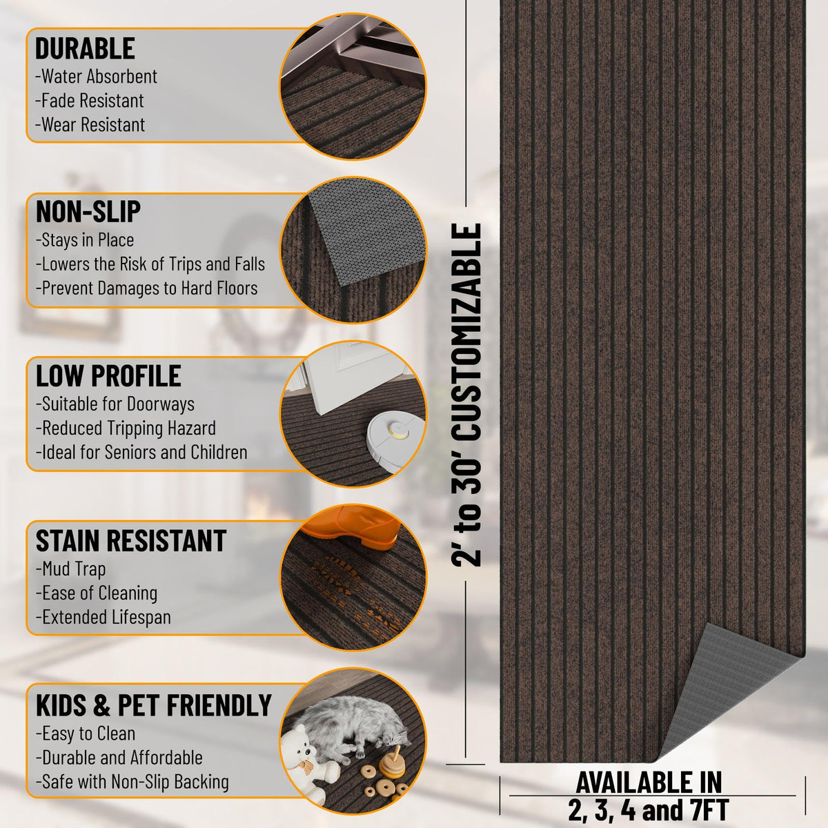 2x34 Hallway Runner Rug (Brown / 2' x 34' (Runner))