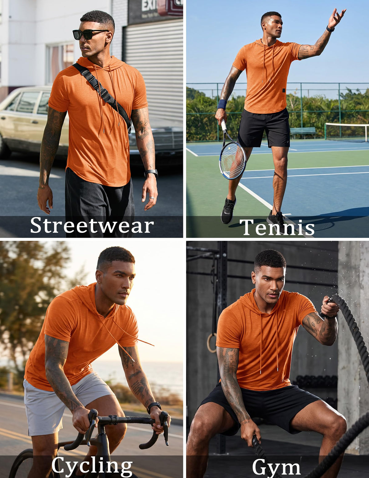 Mens Fashion Hoodies Sport Pullover Solid Color Shirt Workout Lightweight Tops Orange (X-Large / Orange1)