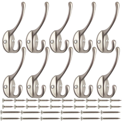10 Pack Silvery Double Coat Hooks Utility Hooks for Coat (Silvery)