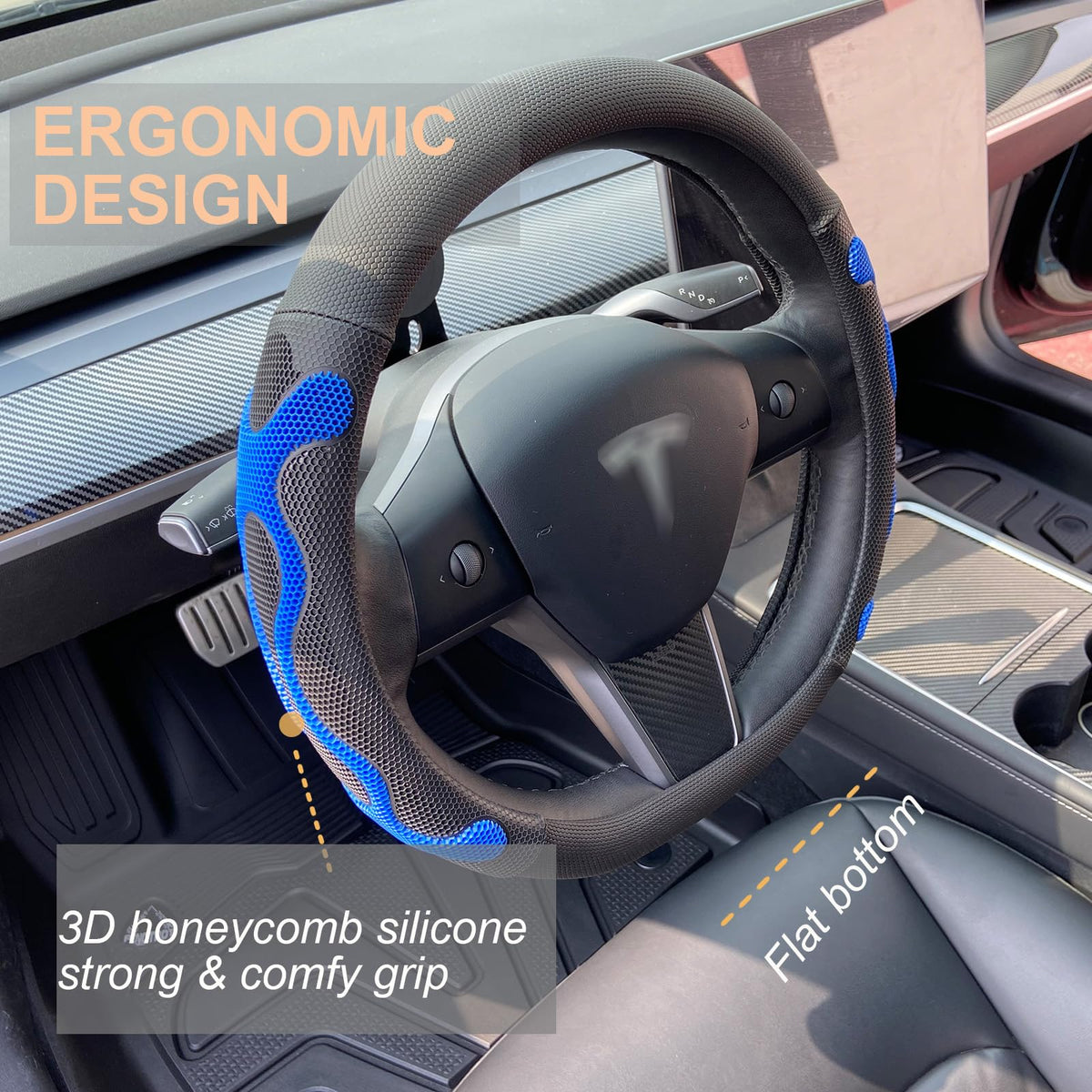 Comfy Grip Steering Wheel Cover for Tesla Model Y (C-Blue)