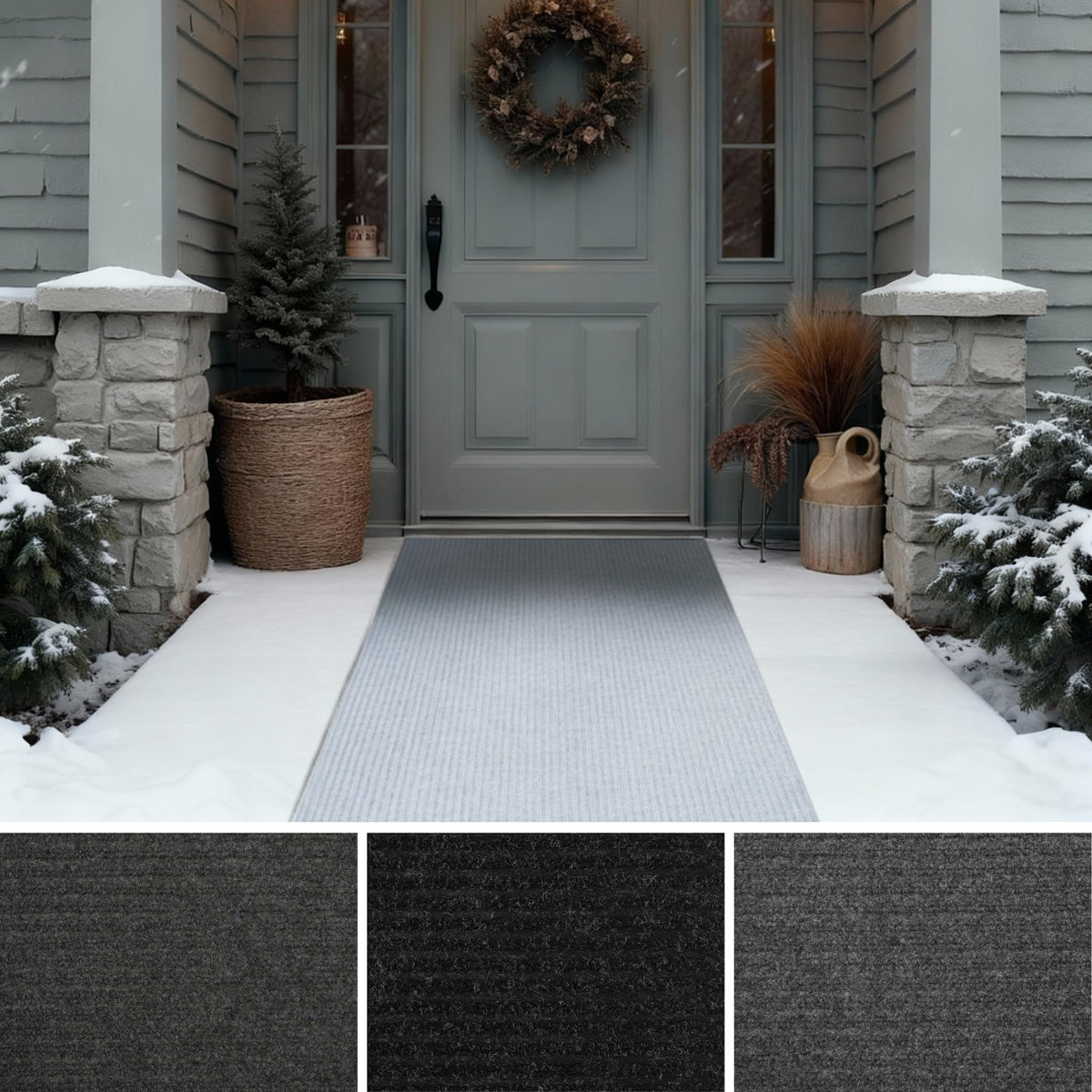 Ribbed Entryway Mat (3'x9' / Grey)