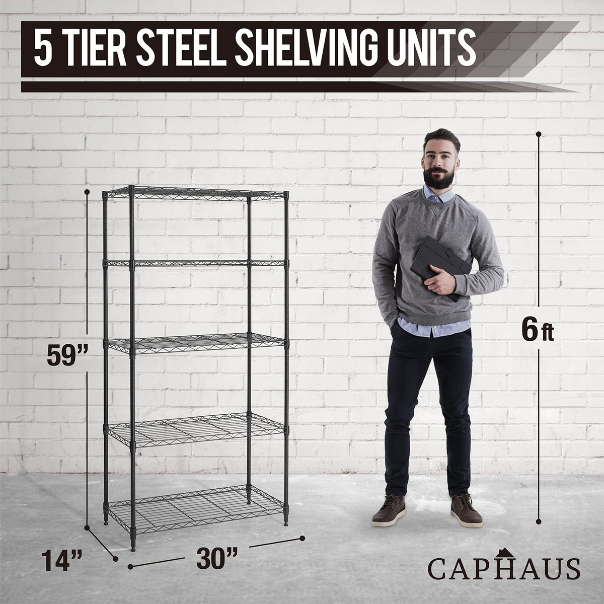 3/4/5-Tier Adjustable Height Wire Shelving Unit, Wire Rack Shelving, Metal Steel Storage Shelves, Garage Shelving Storage Organizer, Utility Storage Shelf, 5-Tier Without Wheels, Black (5-tier / No Wheel)