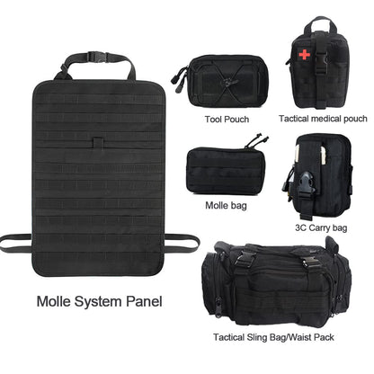 Universal Tactical Seat Back Organizer Vehicle Molle Panel Organizer Storage Bag with 5 Detachable Molle Pouch for All Vehicel Such as Jeep (Black)