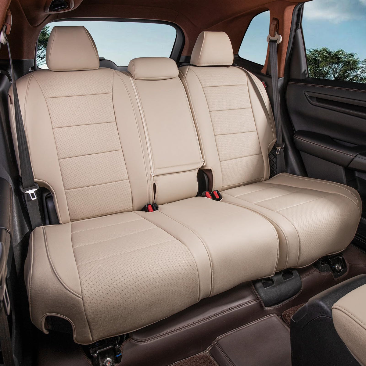 CRV Car Seat Covers Custom Fit for Honda 2015 (Leatherette(Beige) / 2015-2016 CRV LX,EX,SE,EX-L,Touring)