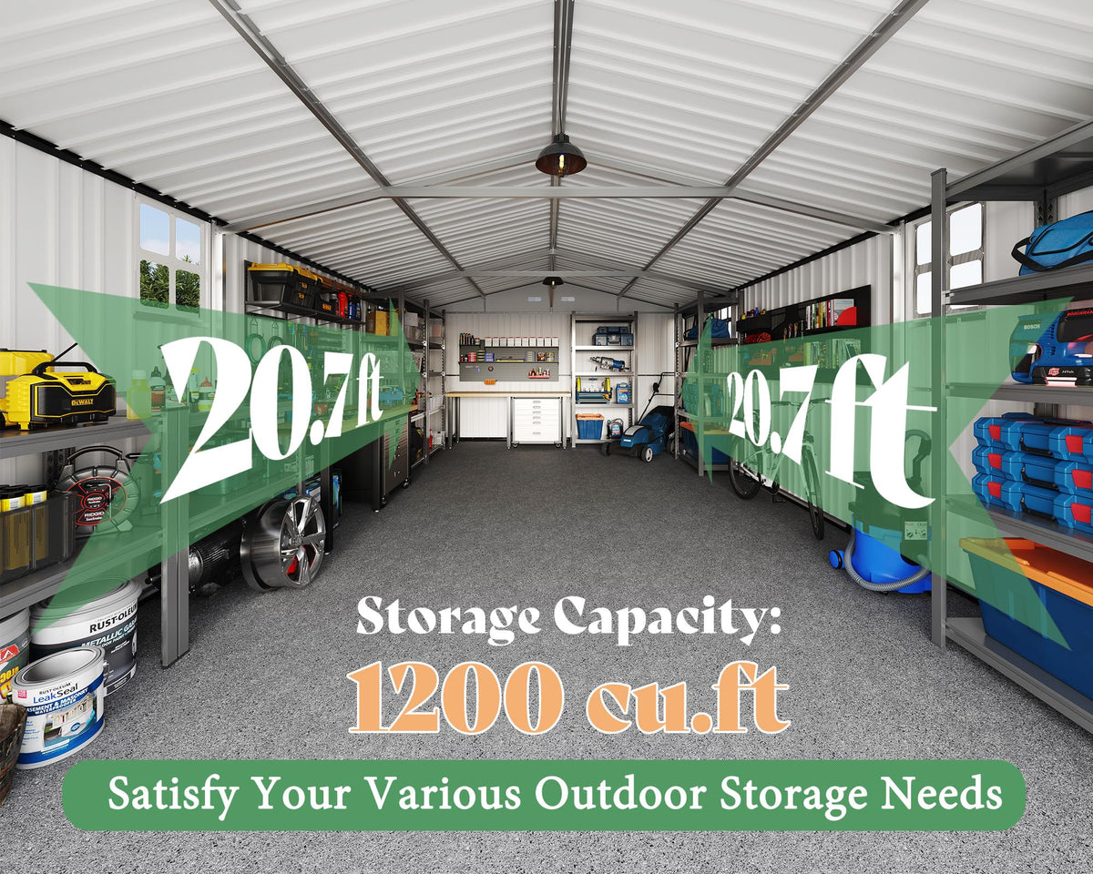 10x21x7.3 FT Garage Shed with 3 Lockable Doors & Reinforced Frame (10x21x7.3 FT)