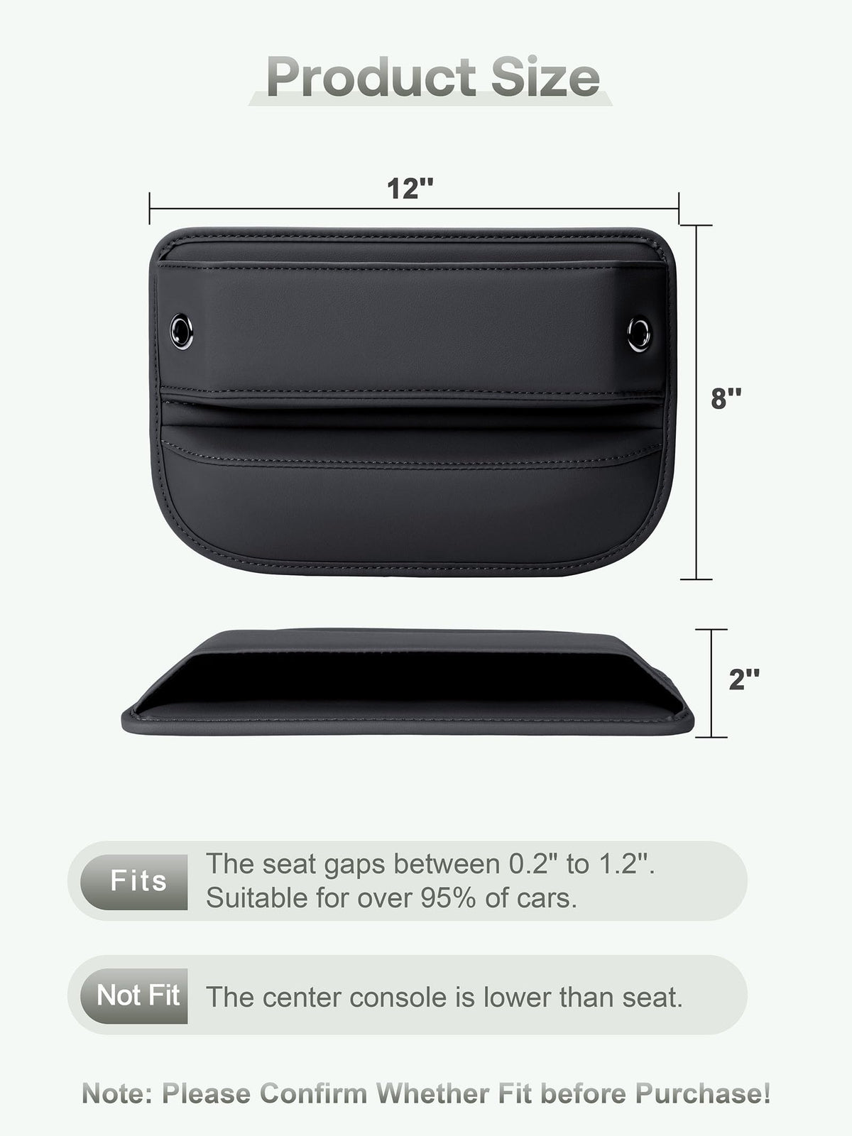 Premium Leather Car Seat Gap Filler Organizer (02 Black, 2 Pack)