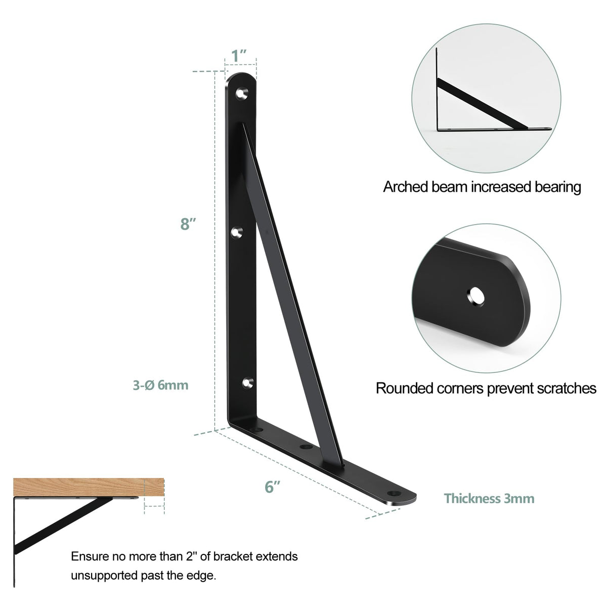 4 Pack L8 x H 6" Black Heavy Duty Shelf Brackets with Screws Metal Shelf Brackets Shelf Support Angle Brackets for Shelves L Brackets Heavy Duty Floating Shelf (4 Pack-Black / 8''x6'')