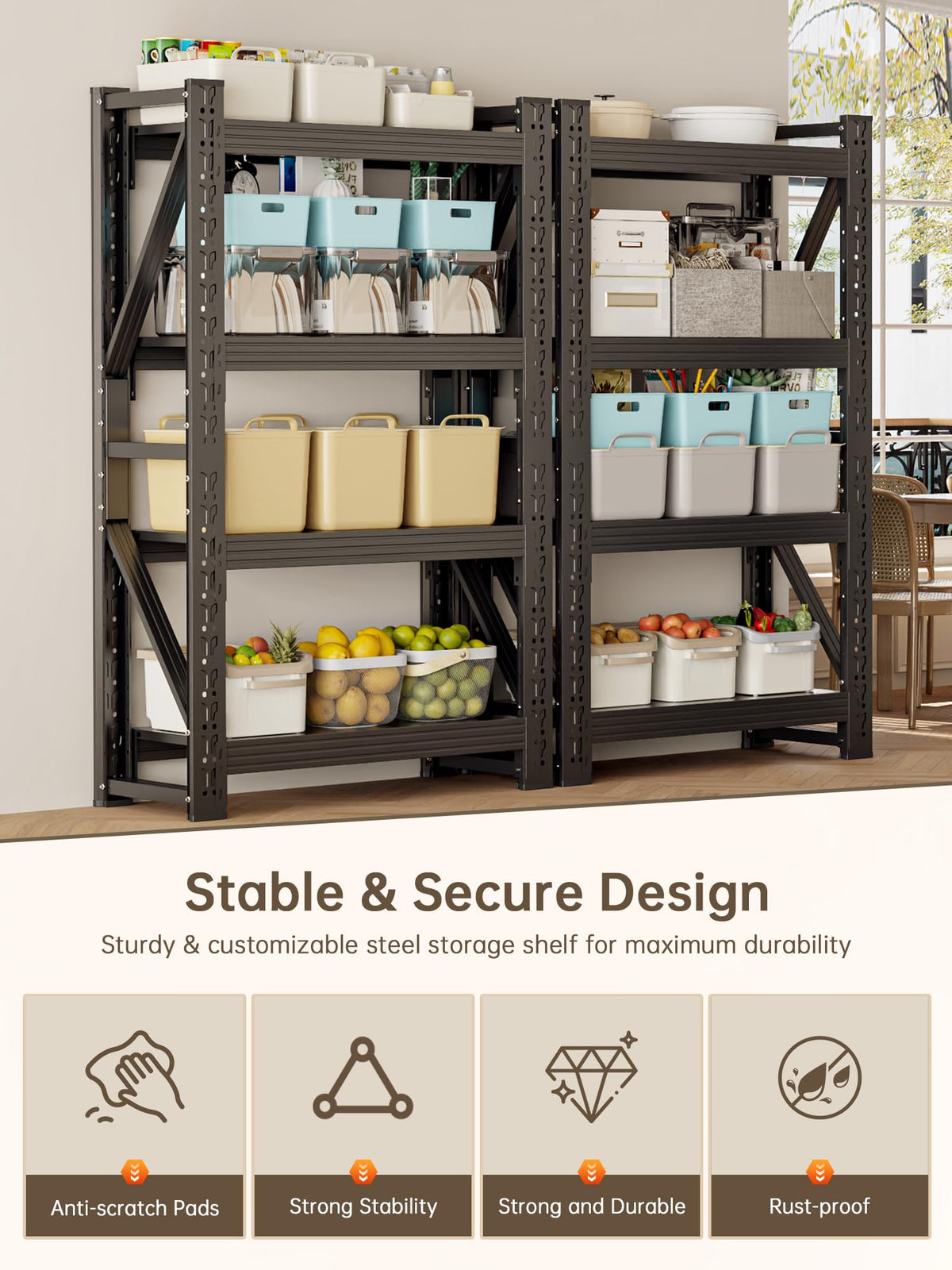 4 Tier Storage Shelves (Black / 48"W*24"D*79"H)
