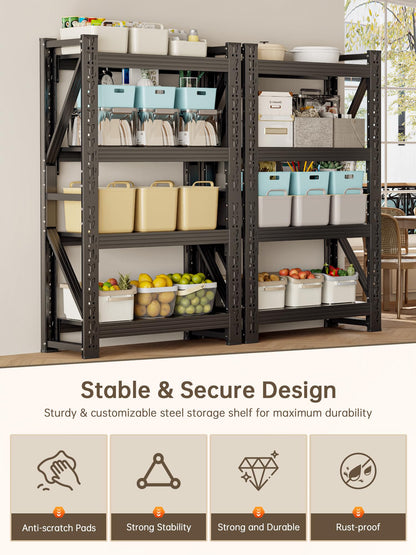 4 Tier Storage Shelves (Black / 48"W*24"D*79"H)
