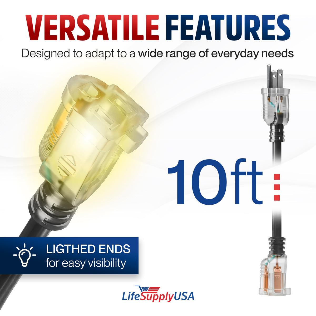 10ft Outdoor Indoor Extension Cord 12 (10 FT / 12AWG / Black)