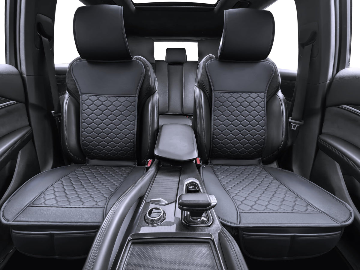 Car Seat Cover Full Set Leather Car Seat Protector Universal fit for Most Cars SUVs and Trucks Water Proof Front and Rear Seat Protector Black (Black)