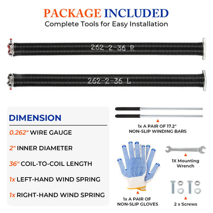 Garage Door Torsion Springs Pair (0.262" X 2" X 36")