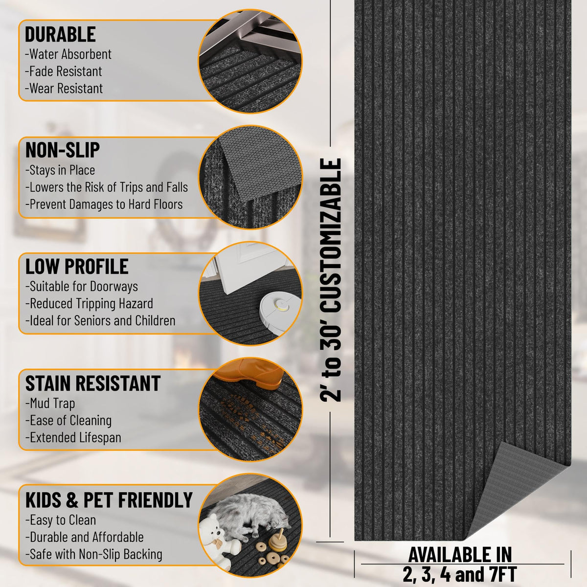 2x40 Hallway Runner Rug (Black / 2' x 40' (Runner))