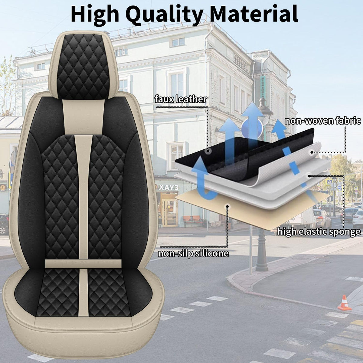 Car Seat Covers Fit for Subaru Outback 2007 (#031 Black&Beige / 4.For Outback-5 seat covers full set)