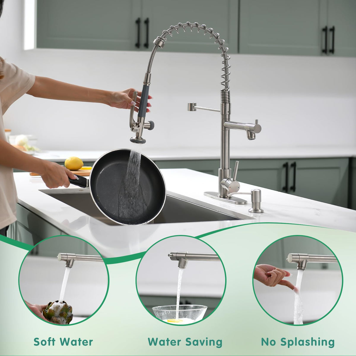 4 Hole Kitchen Sink Faucet with Soap Dispenser Brushed Nickel (Brushed Nickel)